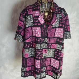 "EUC" Vibrant Pink & Black Notations Blouse